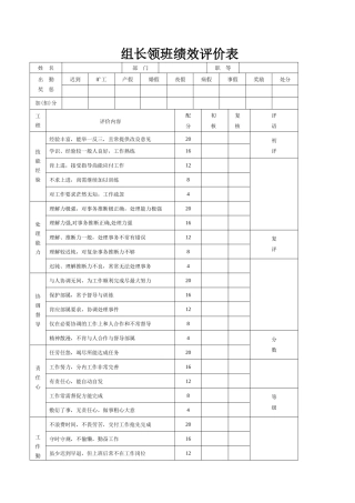 组长领班绩效评价表
