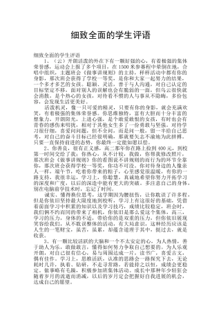 细致全面的学生评语