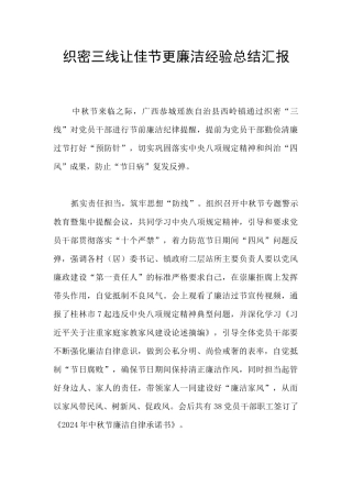织密三线让佳节更廉洁经验总结汇报