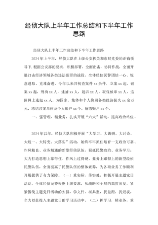 经侦大队上半年工作总结和下半年工作思路