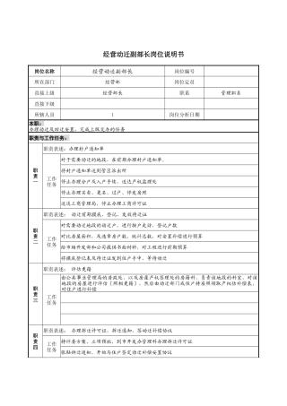经营动迁副部长岗位说明书