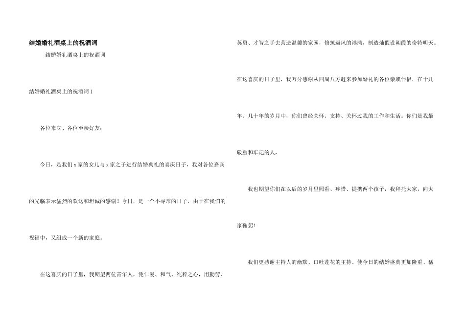 结婚婚礼酒桌上的祝酒词_第1页