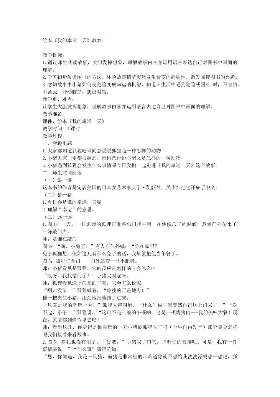 绘本《我的幸运一天》教案一_第1页