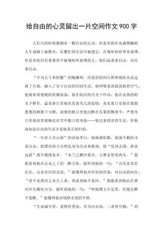 给自由的心灵留出一片空间作文900字