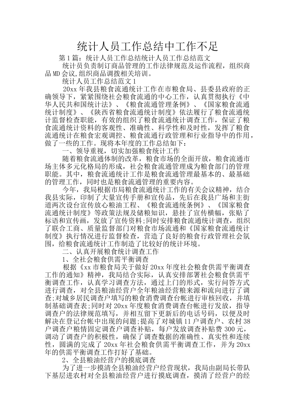 统计人员工作总结中工作不足_第1页