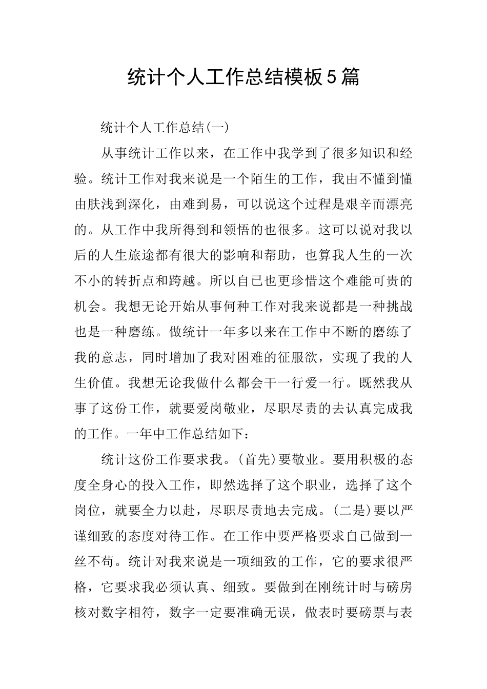统计个人工作总结模板5篇_第1页