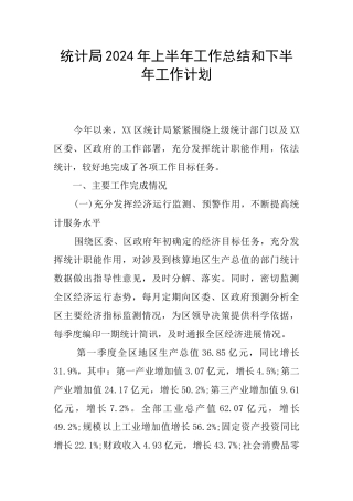 统计局2024年上半年工作总结和下半年工作计划