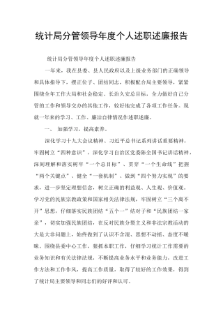 统计局分管领导年度个人述职述廉报告