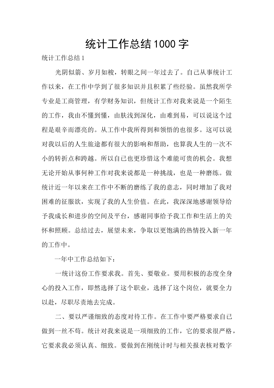 统计工作总结1000字_第1页