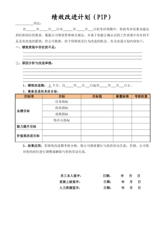 绩效改进计划表