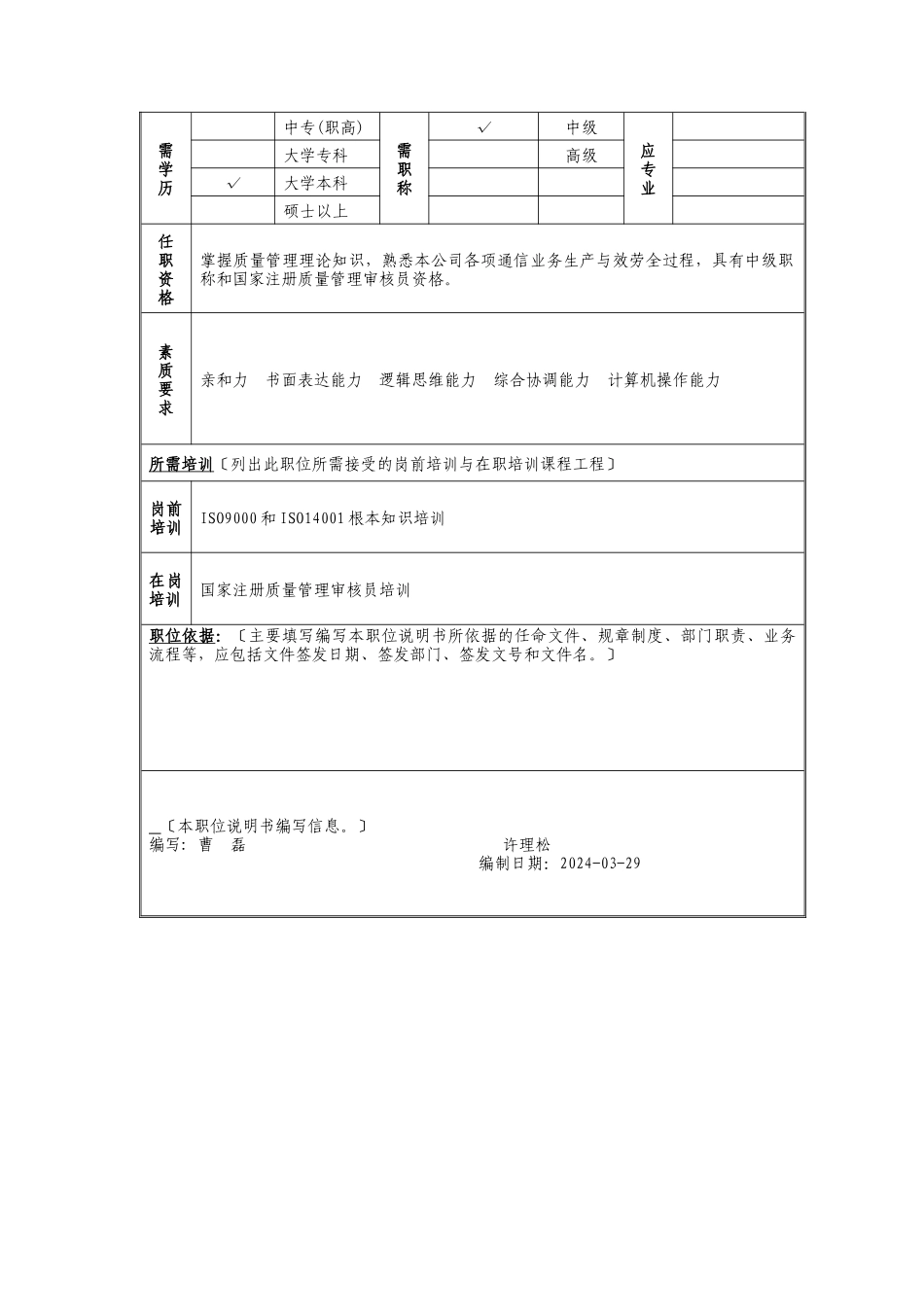 综合体系管理岗位说明书_第2页