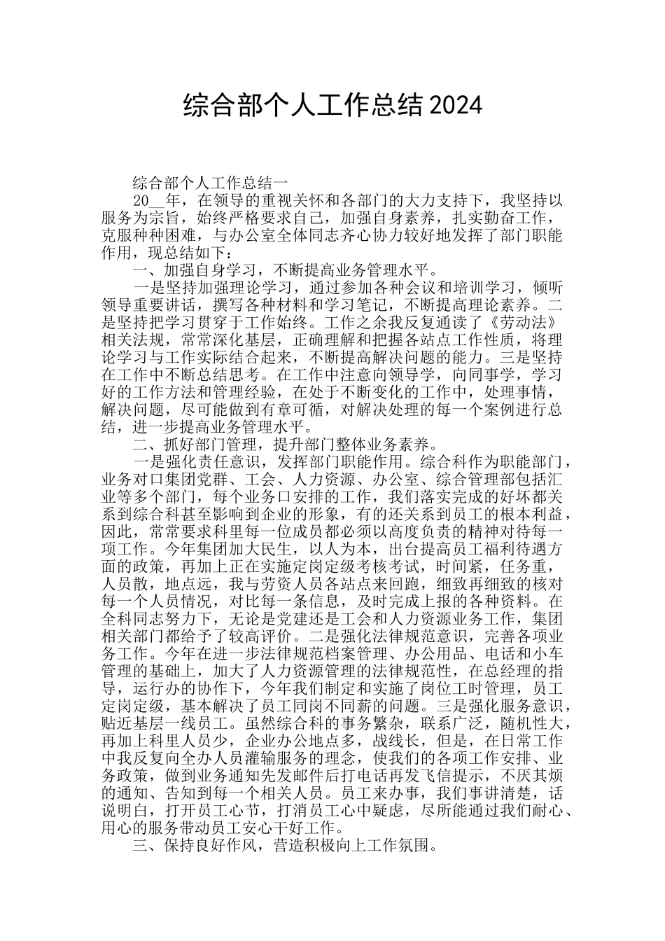 综合部个人工作总结2024_第1页