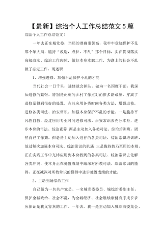 综治个人工作总结范文5篇