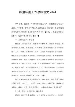 综治年度工作总结例文2024