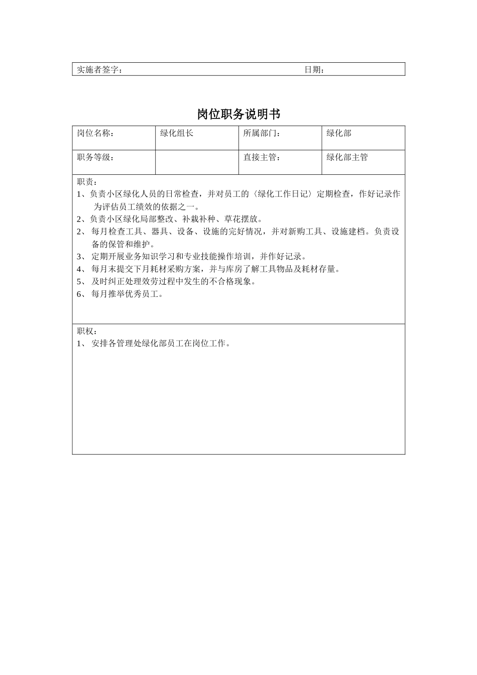 绿化部岗位职务说明书_第2页