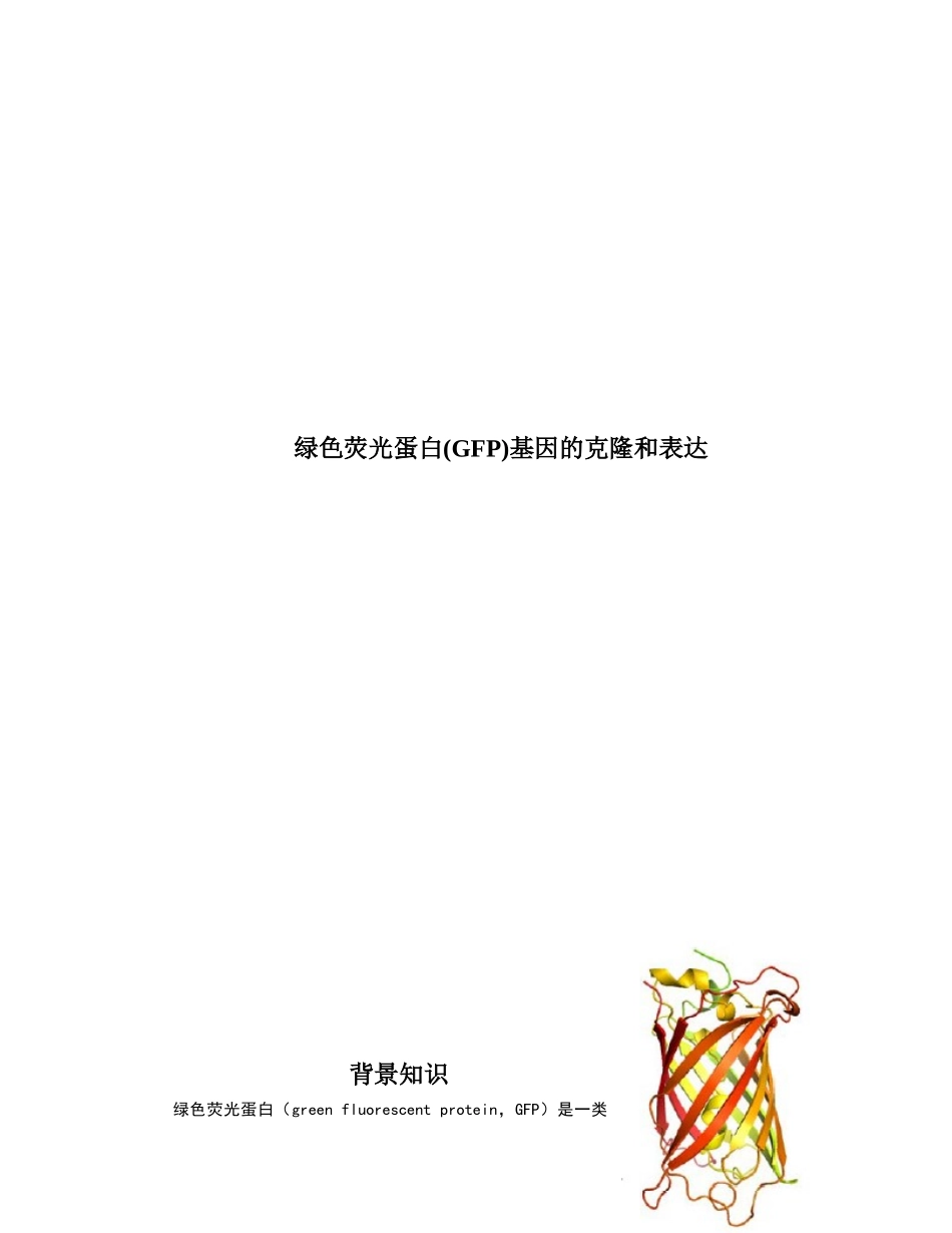 绿色荧光蛋白基因的克隆和表达_第1页