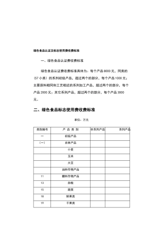 绿色食品认证及标志使用费收费标准