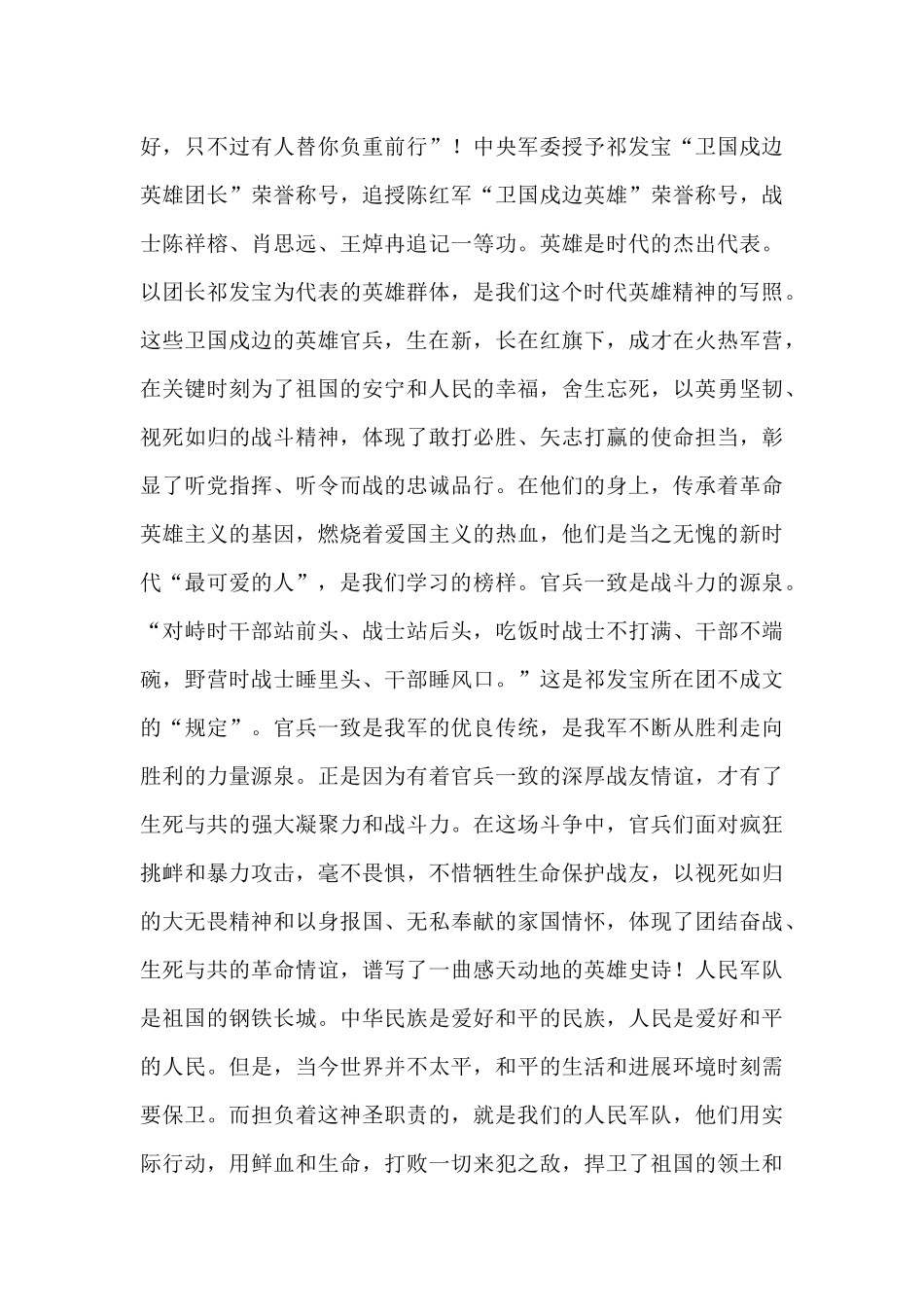 缅怀英雄官兵学习戍边精神心得体会范文大全5篇_第3页