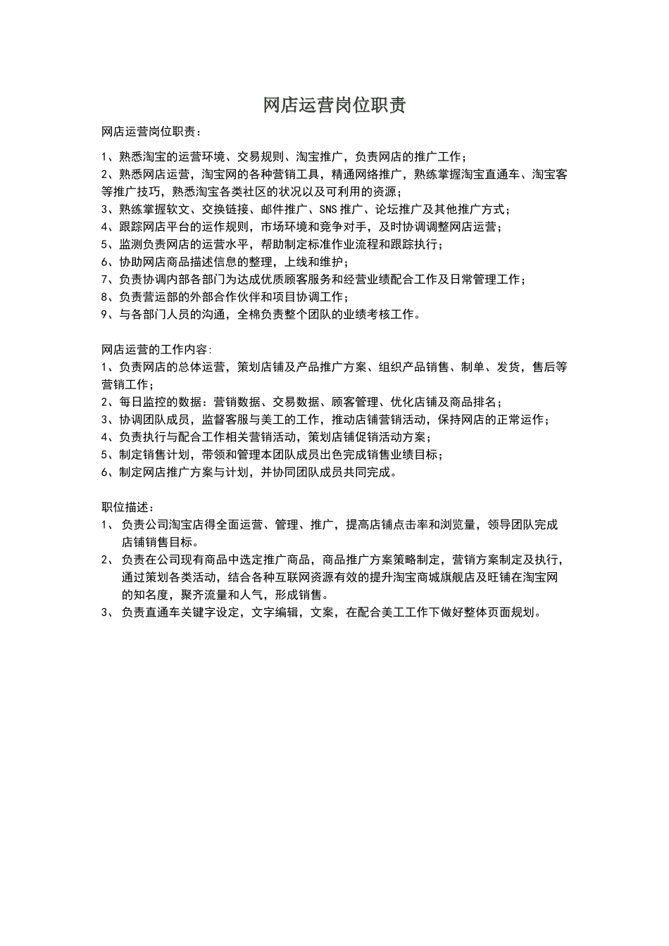 网店运营岗位职责_第1页