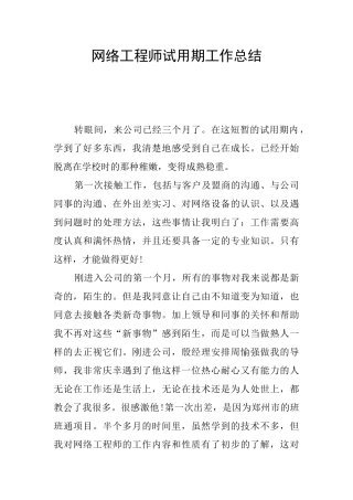 网络工程师试用期工作总结