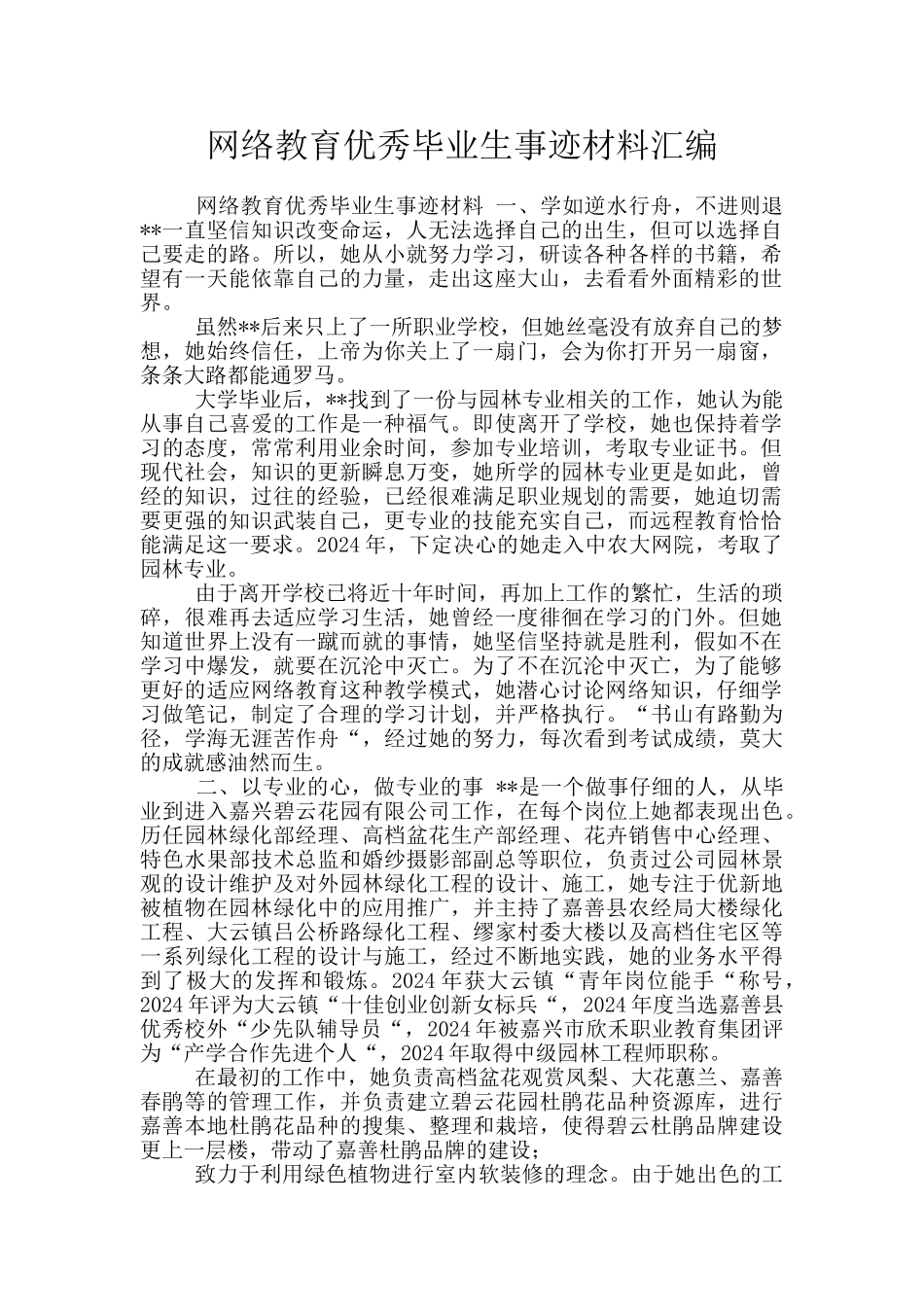 网络教育优秀毕业生事迹材料汇编_第1页