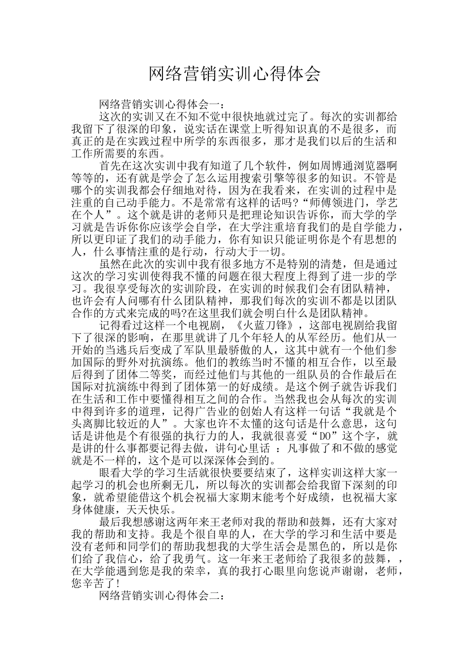 网络营销实训心得体会_第1页