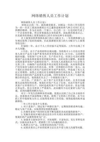网络销售人员工作计划