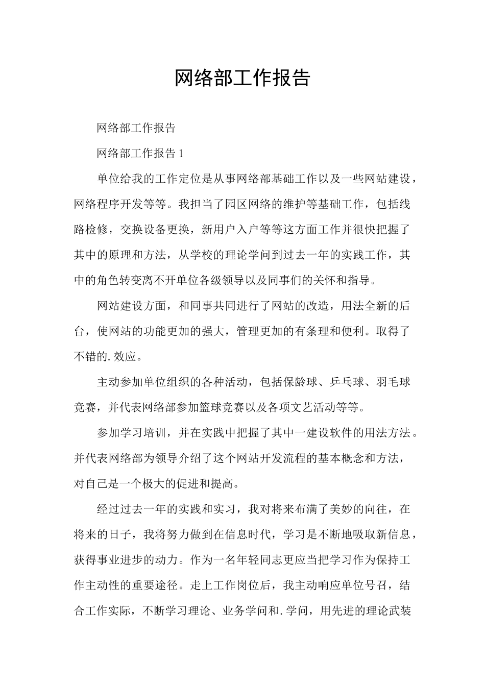 网络部工作报告_第1页