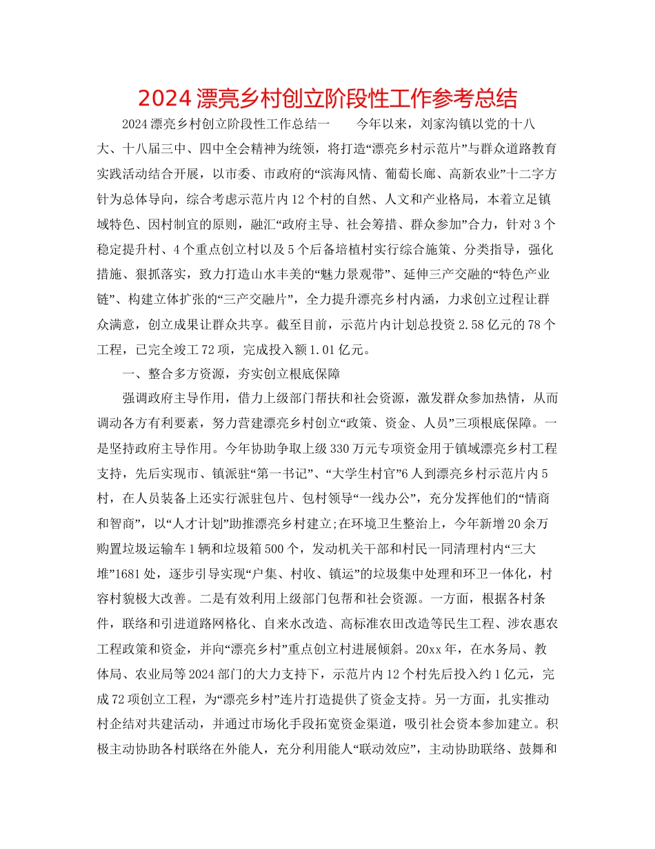 美丽乡村创建阶段性工作参考总结_第1页