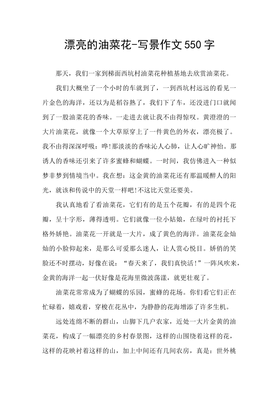 美丽的油菜花-写景作文550字_第1页