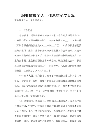 职业健康个人工作总结范文5篇