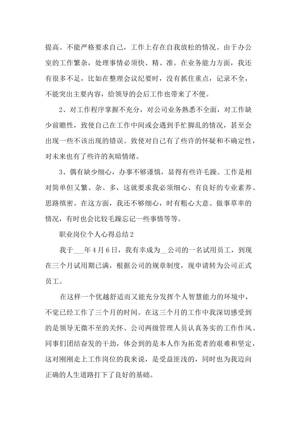 职业岗位个人心得总结模板_第3页