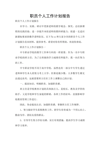 职员个人工作计划报告