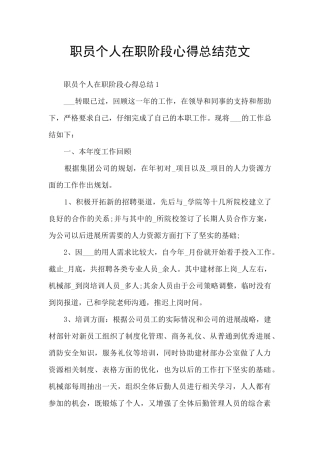 职员个人在职阶段心得总结范文