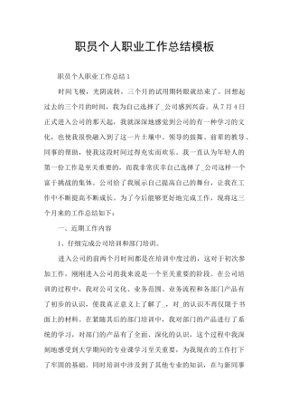 职员个人职业工作总结模板