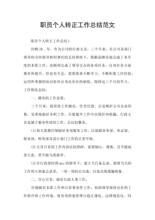 职员个人转正工作总结范文