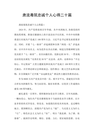 肃流毒筑忠诚个人心得二十篇