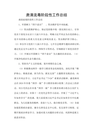 肃清流毒阶段性工作总结