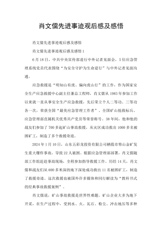 肖文儒先进事迹观后感及感悟