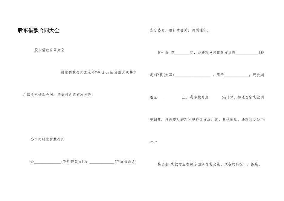 股东借款合同大全_第1页