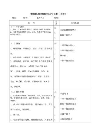 胃肠减压技术的操作流程及评分标准