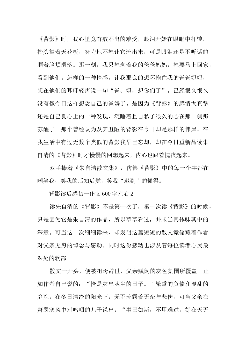 背影读后感初一作文600字左右5篇_第2页