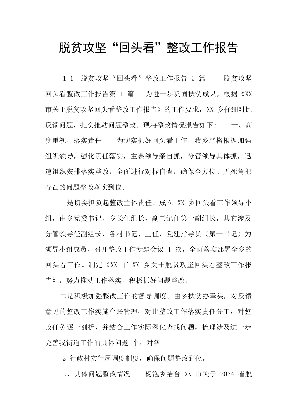 脱贫攻坚“回头看”整改工作报告_第1页