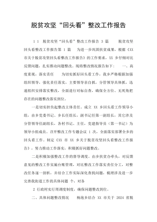 脱贫攻坚“回头看”整改工作报告