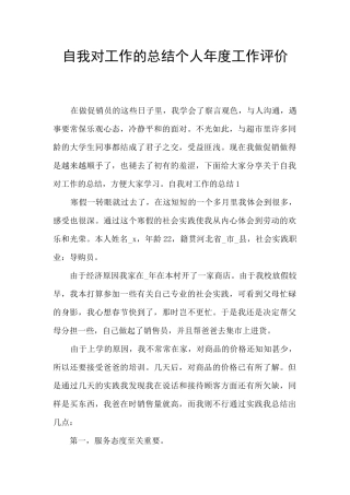 自我对工作的总结个人年度工作评价