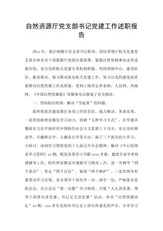 自然资源厅党支部书记党建工作述职报告