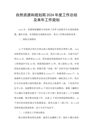 自然资源和规划局2024年度工作总结及来年工作规划