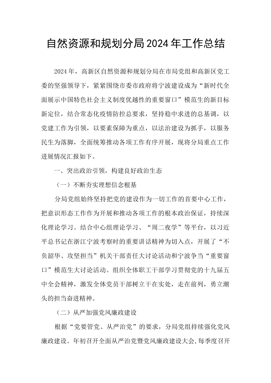 自然资源和规划分局2024年工作总结_第1页