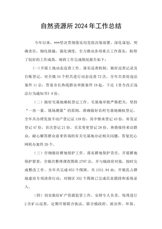 自然资源所2024年工作总结