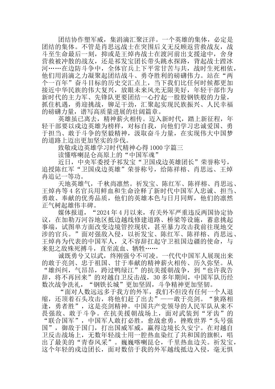 致敬戍边英雄学习时代精神心得1000字_第3页